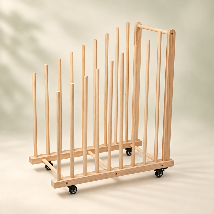 Wooden Artwork Storage Rack with Locking Casters